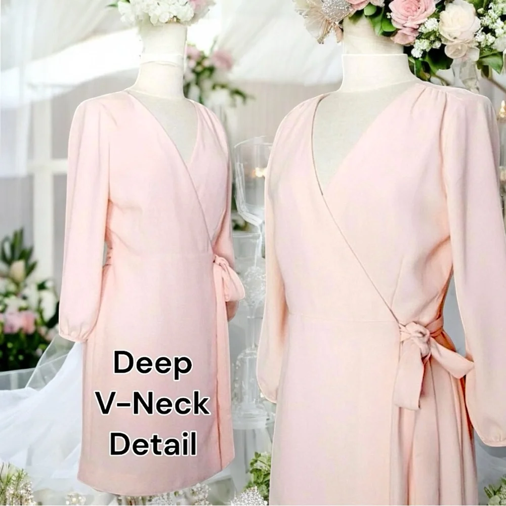 NEW J Crew 🖤 Black Label 🖤 Pink Wrap Dress – Wedding Guest, Fully Lined, Size 6 - Picture 14 of 17